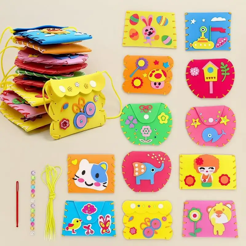 1/3/5/8PCS Kids Sewing Craft Kit DIY Cartoon EVA Wallet Handmade Educational Toy for Preschool Kids Art Project