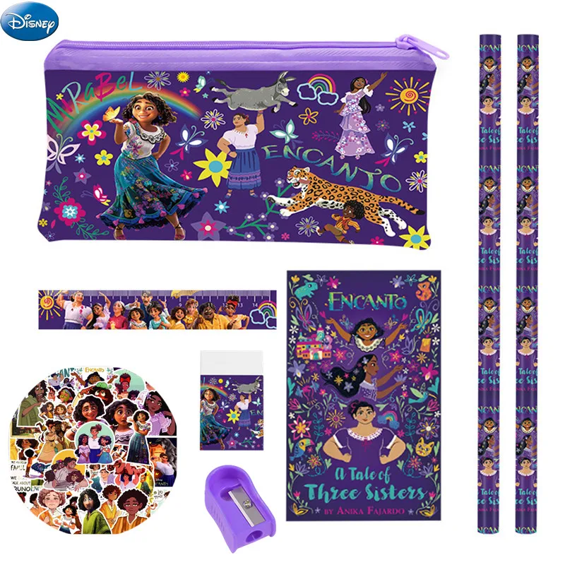 6ps/ Set Disney Anime Encanto Mirabel Stationary Set Cartoon Pencil Eraser Ruler Sharpener Pencil Case Notebook Set Student Gift