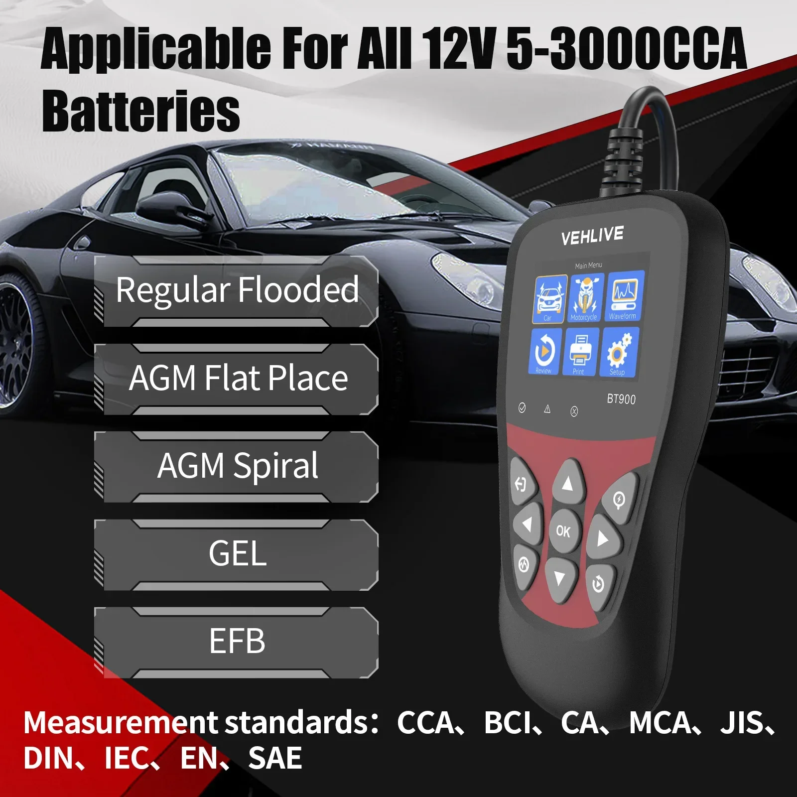 BT900 OBD2 Multi Language Battery Testing with Printer Battery Internal Resistance Tester Battery Battery Testing