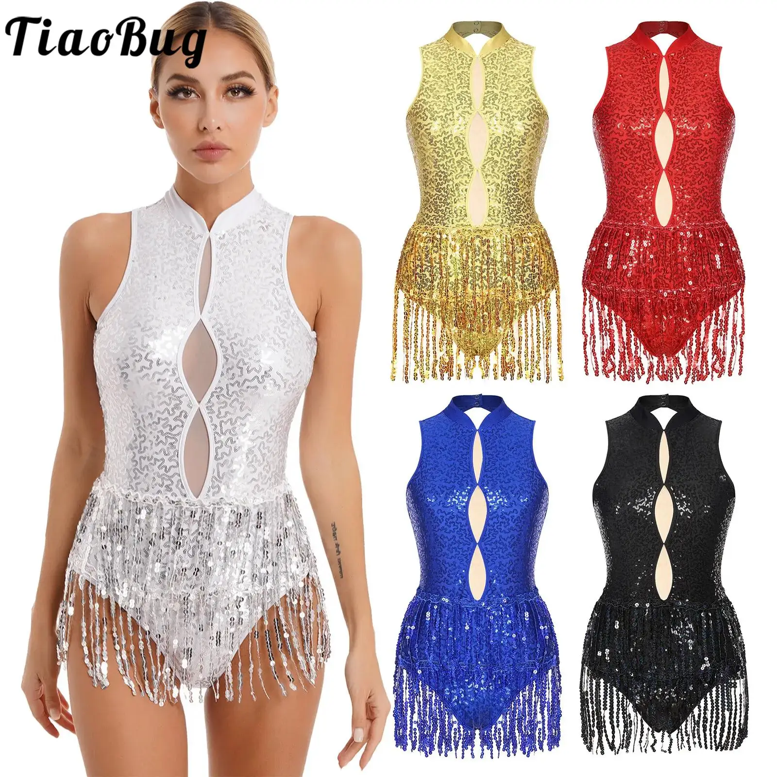 

Women's Latin Dance Dress Sequins Fringe Flapper Party Dresses Salsa Samba Ballroom Jazz Dancing Costumes Performance Dancewear