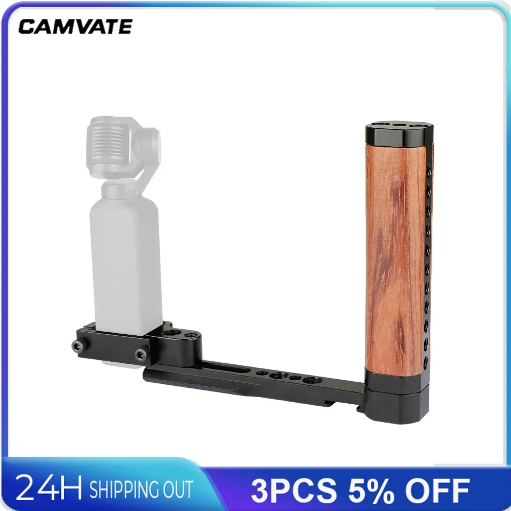 CAMVATE  L-type Wooden Handle With Extension Support Bracket & NATO Safety Rail & Shoe Mount Designed For DJI OSMO Pocket Camera