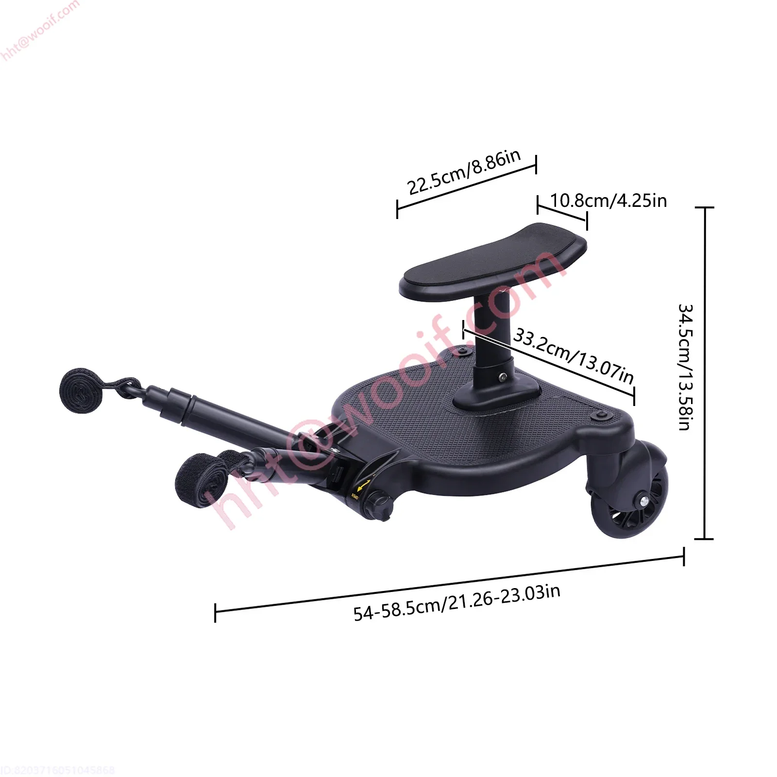 

Wheeled Pushchair Universal 2 in 1 Stroller Glider Board Buggy with Detachable Seat Step Board Pedal Black