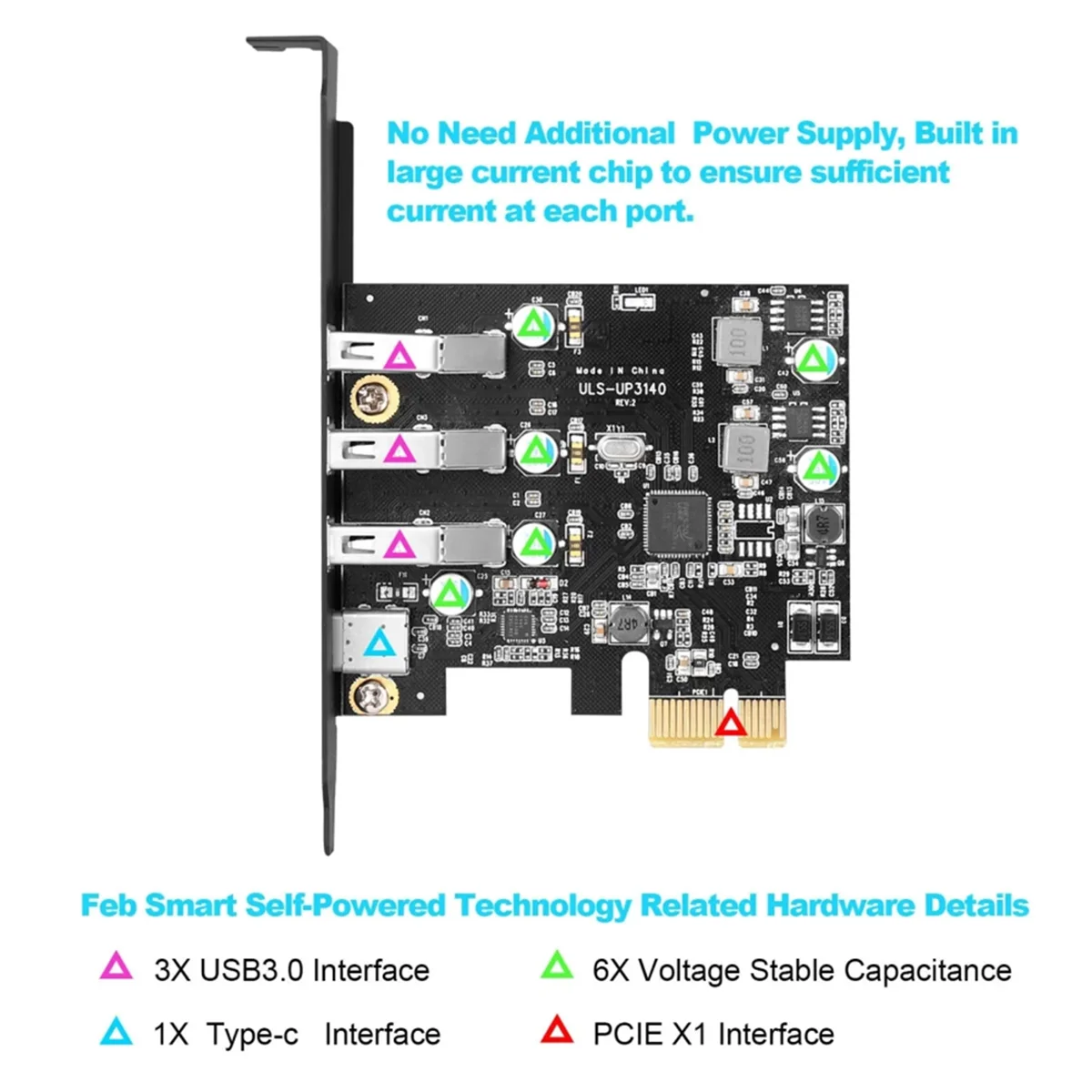 جديد 3C-للكمبيوتر PCIE إلى USB 3.0 3 منافذ + نوع C 1 بطاقة توسيع منفذ بدون بطاقة محول التيار الكهربائي الخارجي