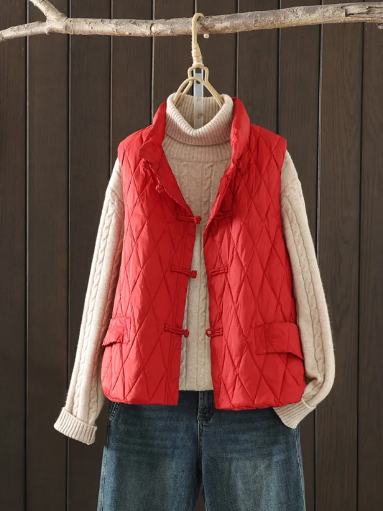 

Ретро-жилет на пуговицах из легкого хлопка для женщин: осенне-зимняя верхняя одежда для повседневной носки, приталенный крой