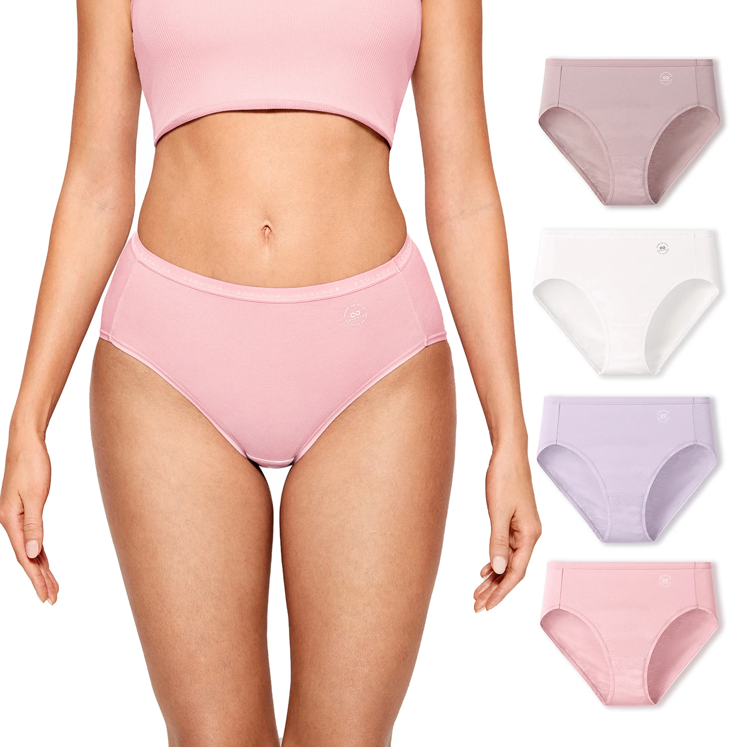 

Women's Underwear Cotton Panties Tummy Control Naked Feeling High Waisted Ladies Panty 4 Pack