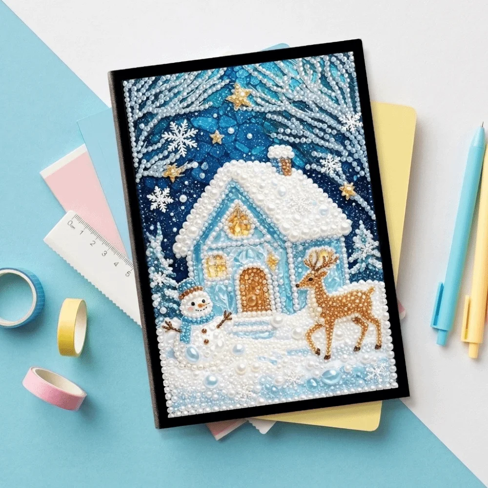 Colorful Finish DIY Pearl and Diamond Notebook Art Handmade Santa Claus Diamond Painting Notebook Kit Snowman 3D Visual Effect