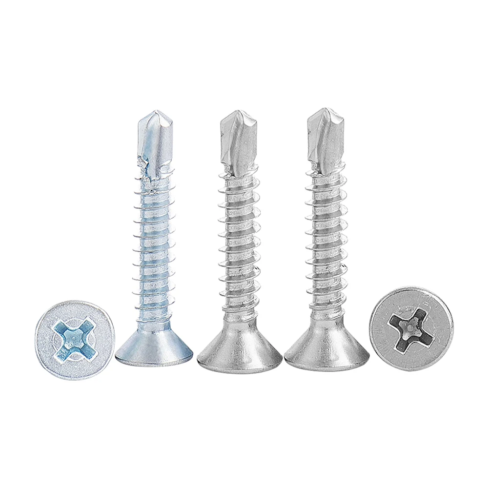 20/30pcs Cross Flat Head Self Drilling Tapping Screw Stainelss Steel Zinc Plated M3.5 M4.2 M4.8 Hardiflex Screw for Sheet Metal