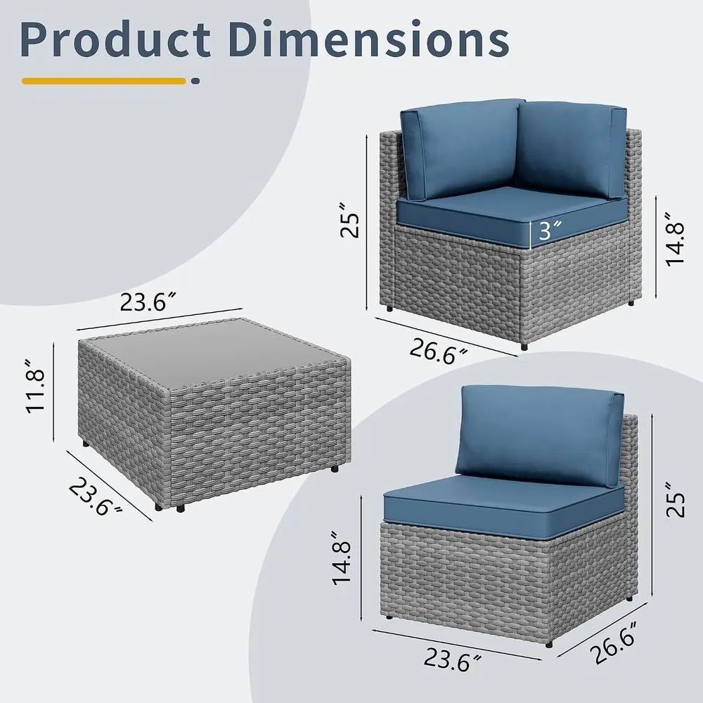 5 Piece Patio urniture Sets, Low Back All-Weather Rattan Sectional Soa with Tea Table&Washable Couch Cushions, Patio urniture Se