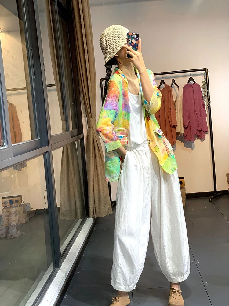 1774 Summer Thin Personality Colorful Lady Casual Suit Blazer Comfortable Cotton Linen Holiday Loose Breathable Women Jackets