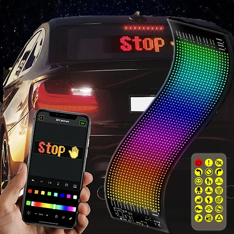 Car LED Matrix Pixel Panel DIY RGB LIghting Graffiti Scrolling Text Board Windshield Advertising Screen Bluetooth APP Control