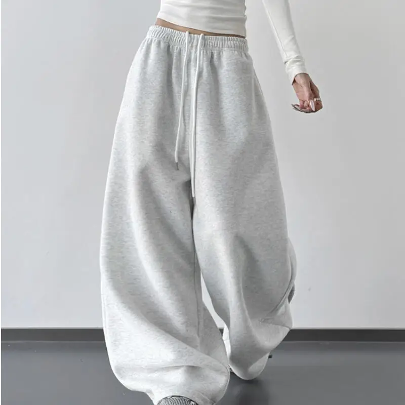 

Спортивные брюки женские осенне-зимние новые повседневные брюки с высокой талией универсальные широкие повседневные прямые брюки до щиколотки новый стиль