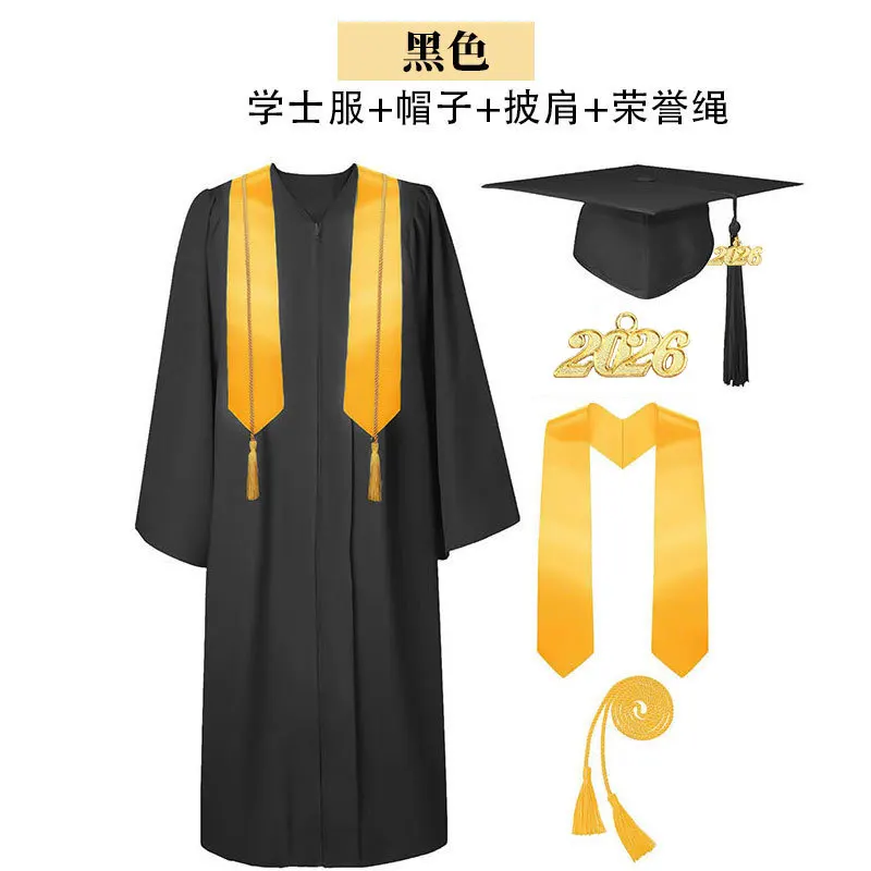 Adult Graduation Gown Bachelor Degree Academic Uniform Robe Hat Set for Graduation Photography Party Performance