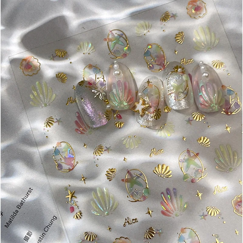 1pcs 5D Kawaii Summer Ocean Shell Nail Stickers Kawaii Flowing Radiance Starfish Coral Shell Mini Nail Decoration Stickers DIY