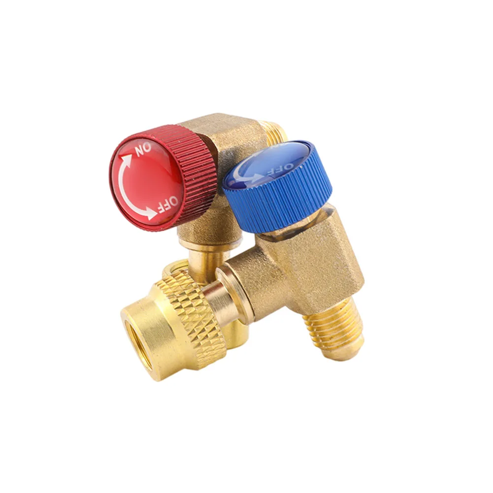 Red+Blue HVAC Control Valve Kit Brass For AC Manifold Split For R410A R134A R22 Cooling Fluid Adapter