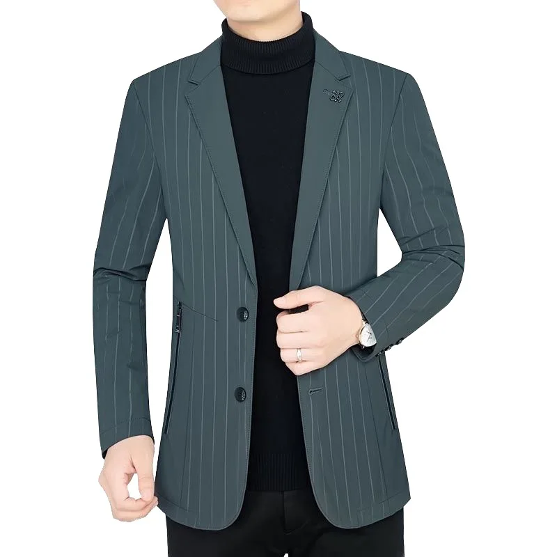 HOO-Chaqueta de plumón de pato para hombre, chaqueta ligera con cuello de traje, doble hebilla, a rayas, cálida, para invierno, 2024