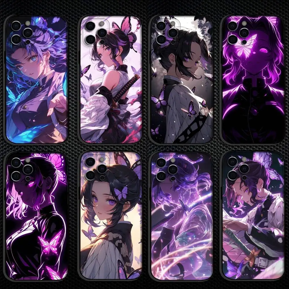 

Demon Slayer Kochou Butterfly Phone Case For iPhone 16,15,14,13,12,11 Plus,Pro Max, Soft Silicone Black Cover
