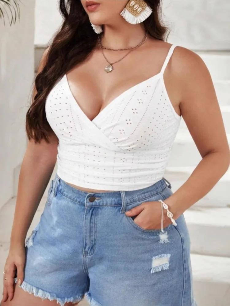 

Summer New Women's Clothing Sexy Elegant Style Short Sleeved Slim Fit Sexy V-neck Sleeveless Suspender Short Hollow Top