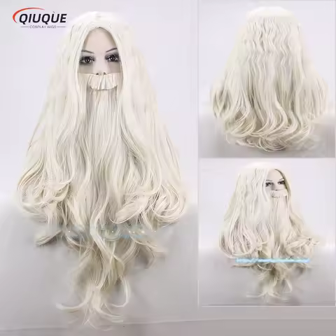 Anime Dumbledore Cosplay Wig Halloween Mens Gandalf Long Blond With Beard Heat Resistant Synthetic Hair Party Wigs + Wig Cap