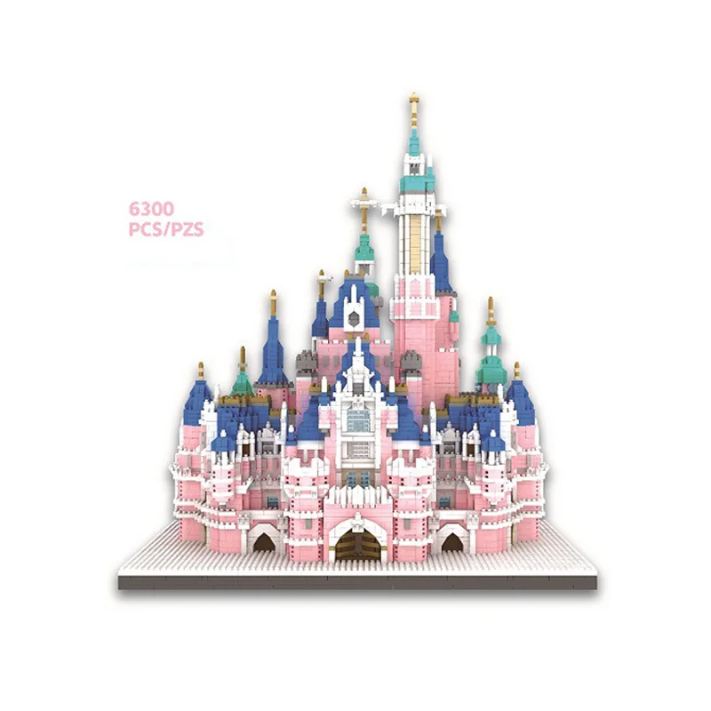 Creative Fairy Tale Build Brick Micro Diamond Block World Famous City Fairyland Pink Princess Castle Nanobrick Toy With Light