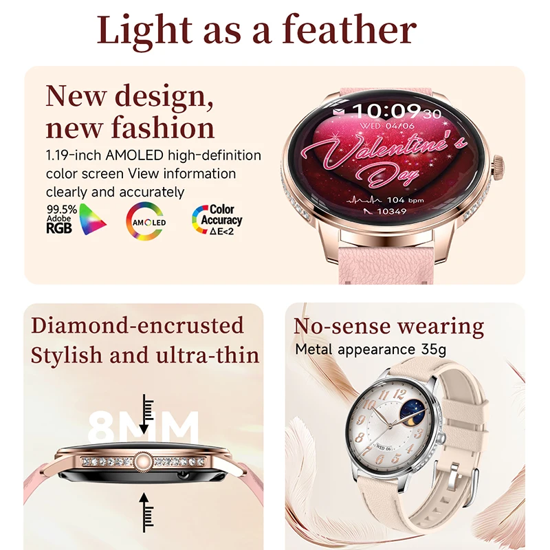 Diamond Fashion Smart Watch Ladies 466*466 HD Screen Heart Rate Blood Pressure BT Call Smartwatches Women For Android IOS