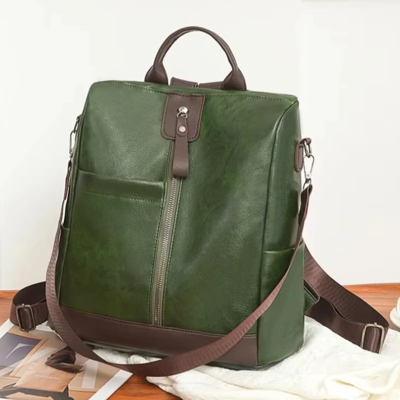 

Fashion Large Capacity High Quality PU Zipper Backpacks 2026 New Simple Versatile Classic Style Commute Women's Shoulder Bags
