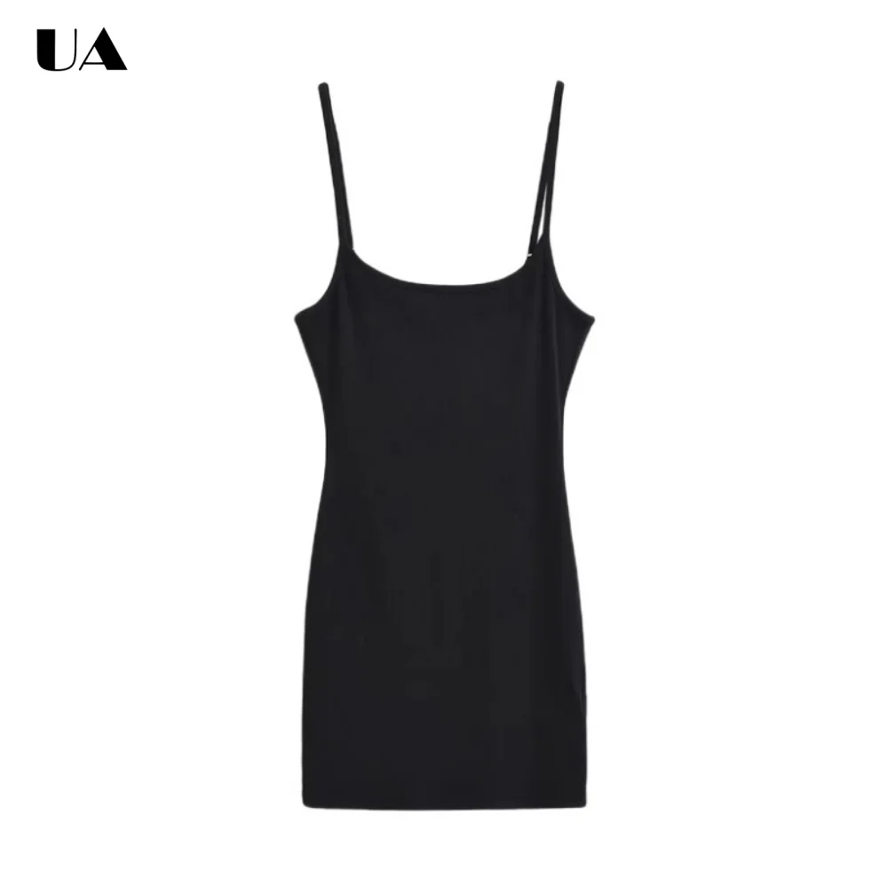 

Trendy Solid U-Neck Mini Dress with Spaghetti Strap, Simple sheath Backless Short Dress for Woman Fashionable Sleeveless Dress