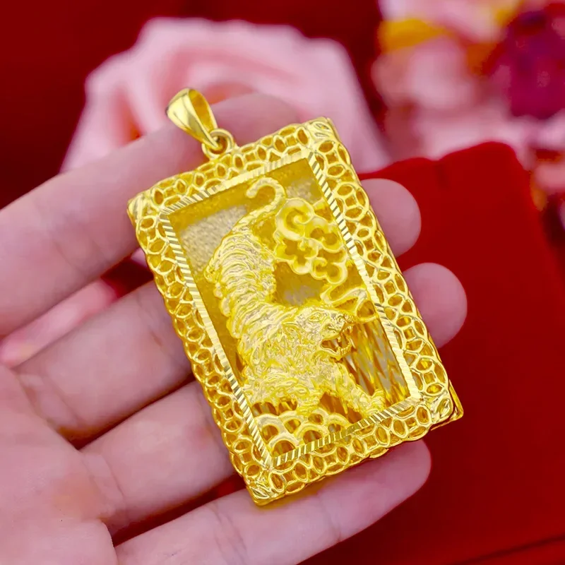 9999 Real Gold 24K Gold Edition Fashion Thick Gold Pendant Domineering Fashion Tiger Brand Pendant Men