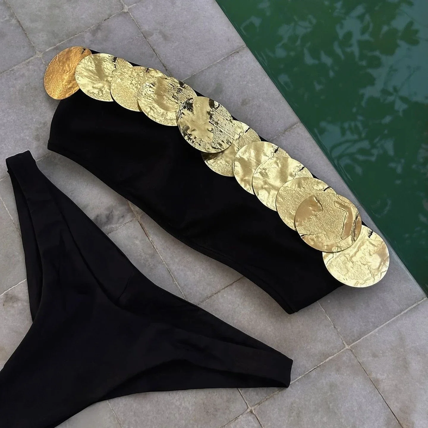 3 pièces Bandeau Biquini Sexy Bikini ensemble femmes maillot de bain 2025 maillot de bain pour femme brillant noir maillot de bain body tenues de plage