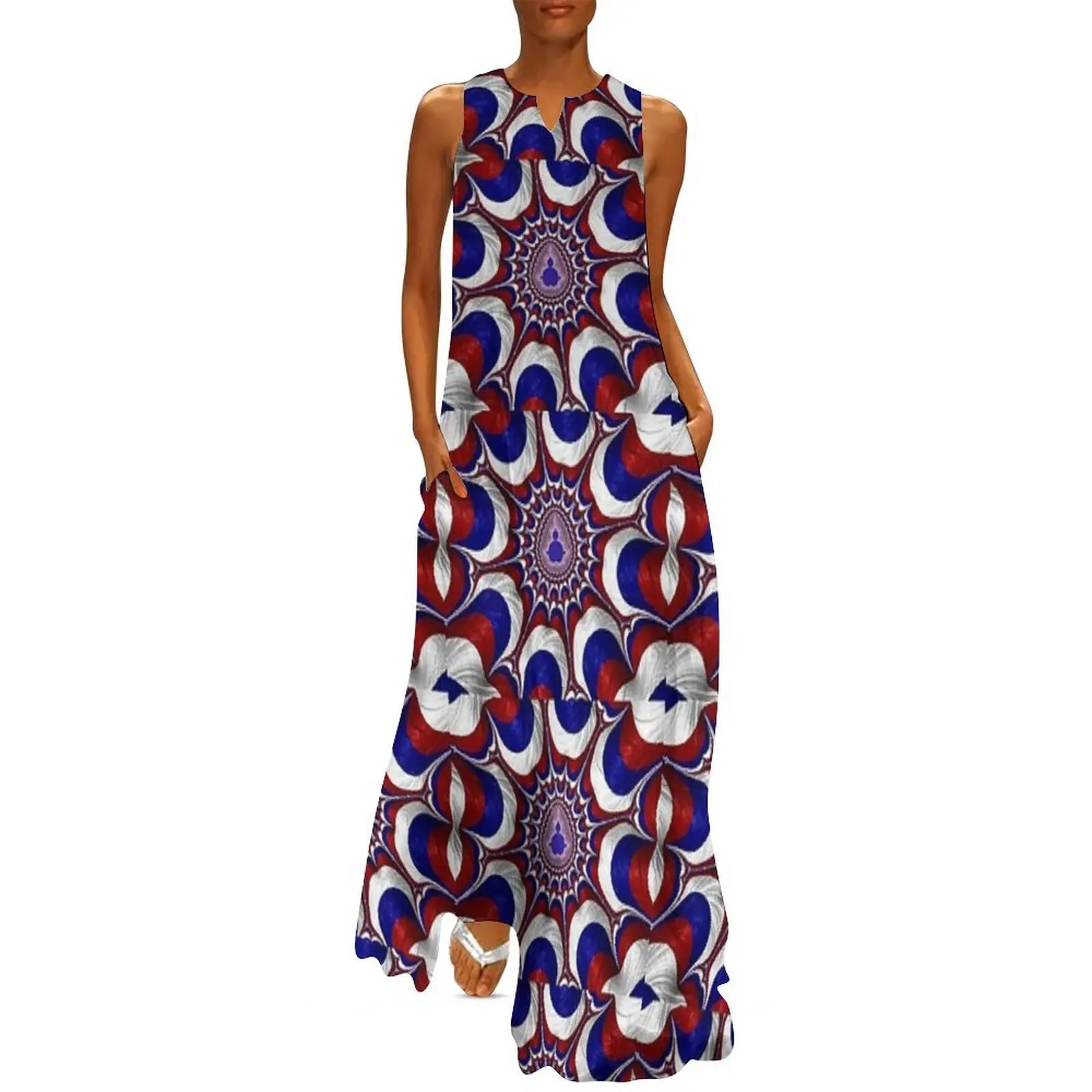 

Fractal USA Patriotic Parachute Red White and Blue Long Dress bandage dress Beachwear