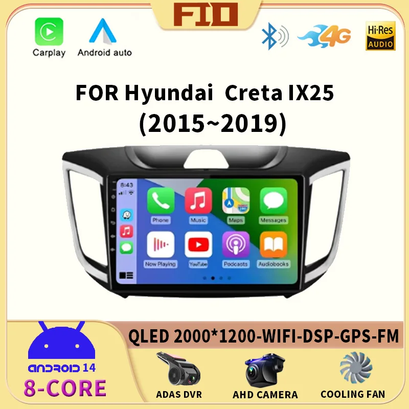 

Android 14 Wireless Carplay & Auto per Hyundai Creta IX25 2015 2016 2017 2018 2019 autoradio lettore Video multimediale Navi GPS