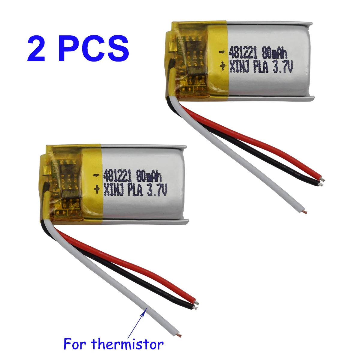 2pcs 3.7V 80 mAh 3 Wires Thermistor Li-Polymer Li-ion Battery 481221 Lipo For Headphones Bluetooth Speaker 3D Glasses Record Pen