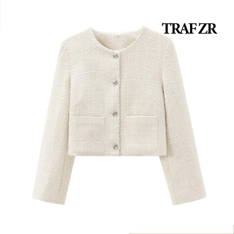 TRAF ZR Solid Jackets Women Summer 2024 England Style New in Coats Ladies Fashion Short Jackets Harajuku Y2k Vintage Top