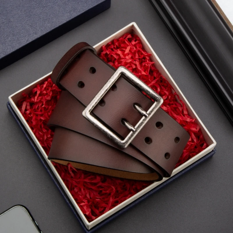 BISON DENIM Genuine Leather Vintage Men Belt Luxury Designer Business Waist Strap High Quality Casual Belt for Male\'s Jeans