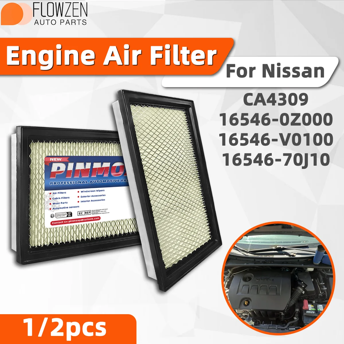 1/2PCS For Nissan Car Air Filter High Breathable Engine Air Intake Filter Element Anti-impurity Automobile Maintenance Parts