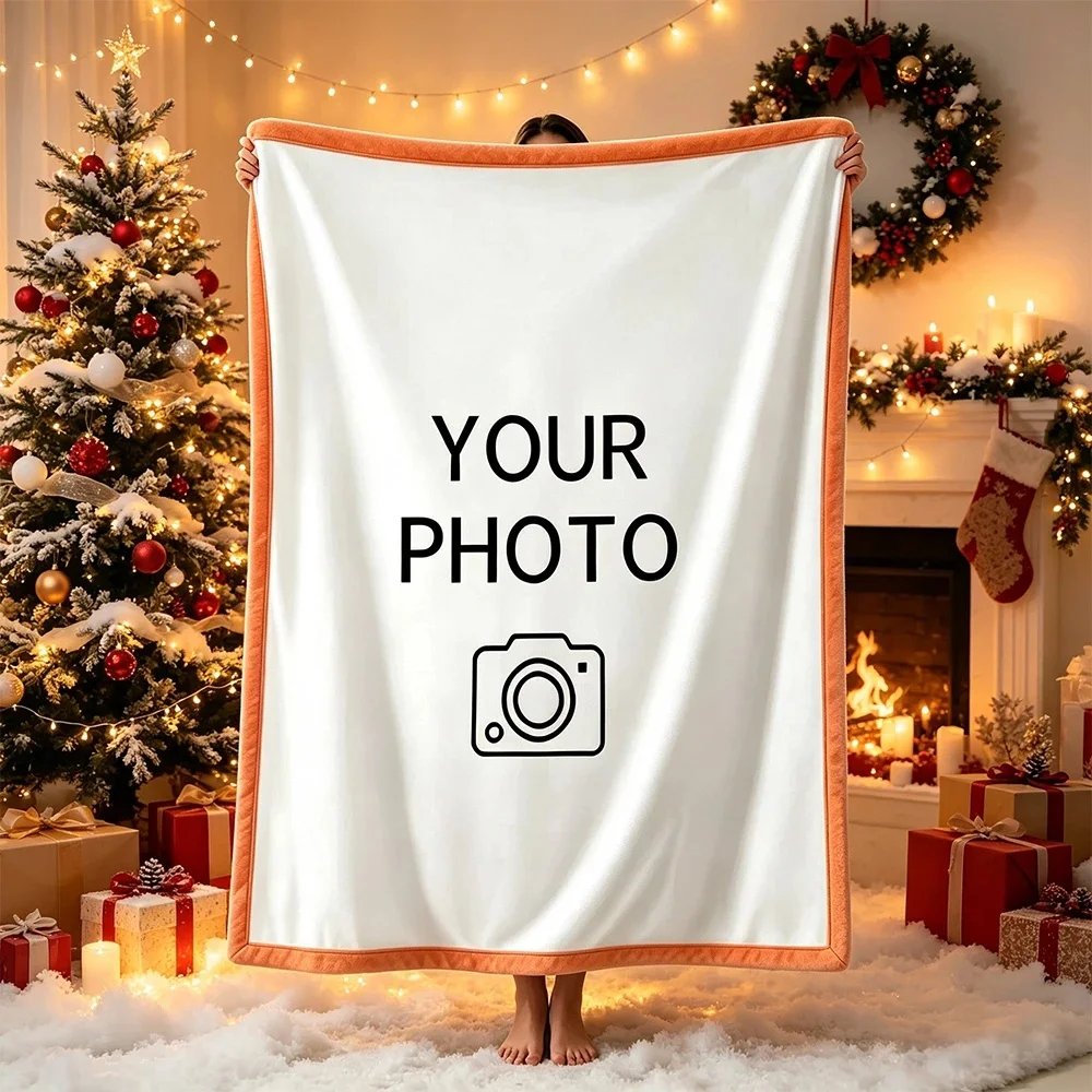 Custom Photo Throw Blanket,Personalized Image Flannel Blanket with Multi Color Border,DIY Picture Printed Blanket for Home Decor