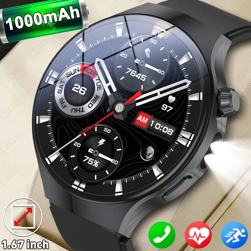 

LIGE New Military For T-Rex 3 Ultra Smart Watch 1000mAh Battery IP68 Waterproof Compass Flashlight Sports Tracker Smartwatch Men