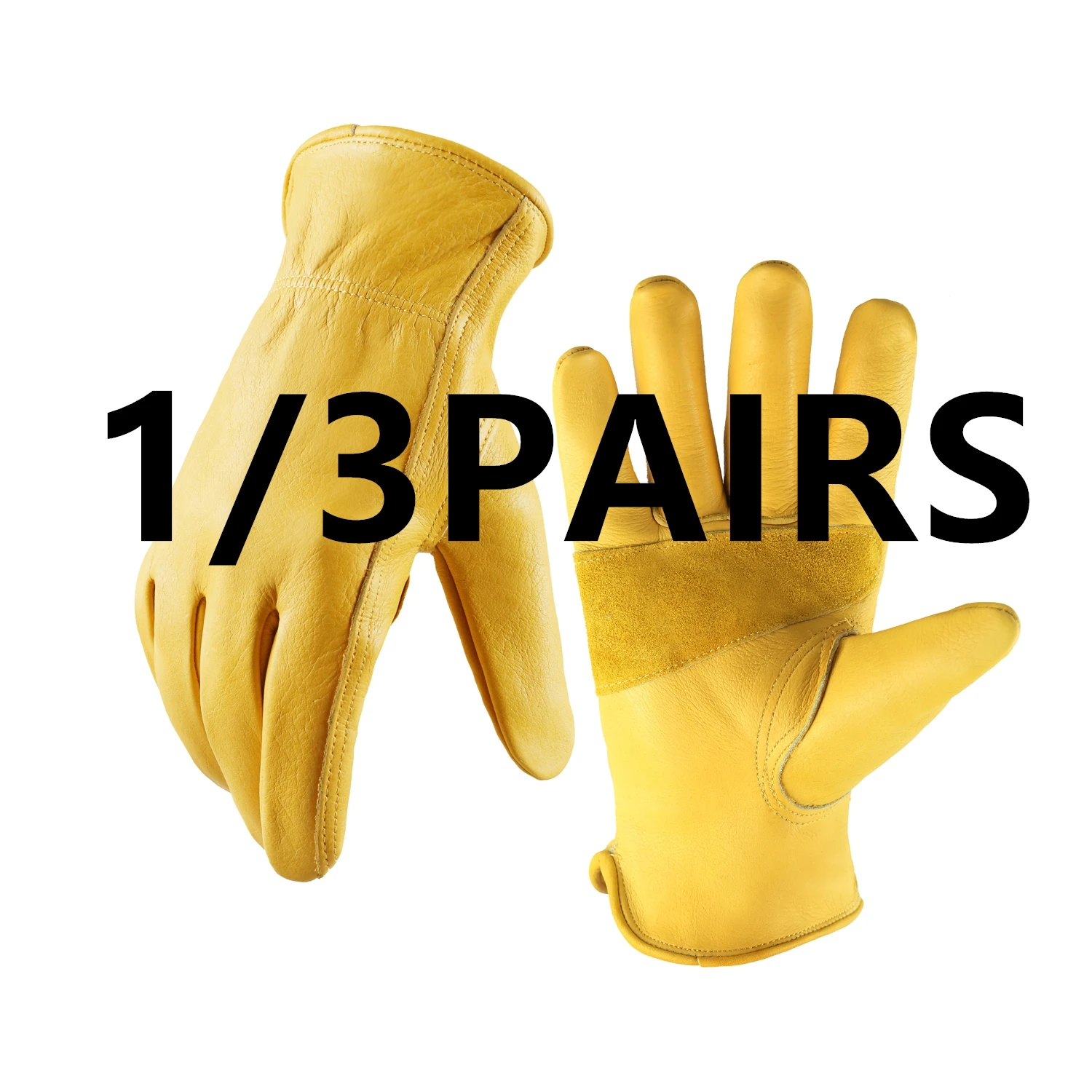 1/3Pairs Work Gloves, Cowhide Gardening Gloves for Wood Cutting//Truck Driving/Garden/Yard Working for Men And Women
