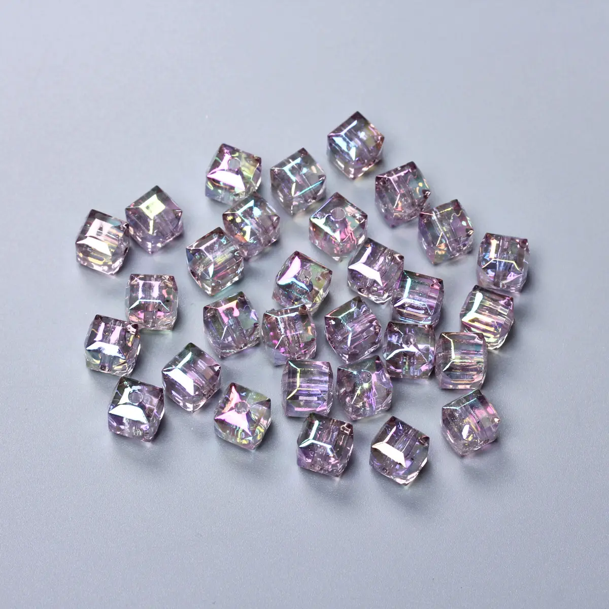 30Pcs 8mm Square Crystal UV Color Glaze Transparent Holographic Beads DIY Handmade Necklace Bracelet Accessories Wholesale