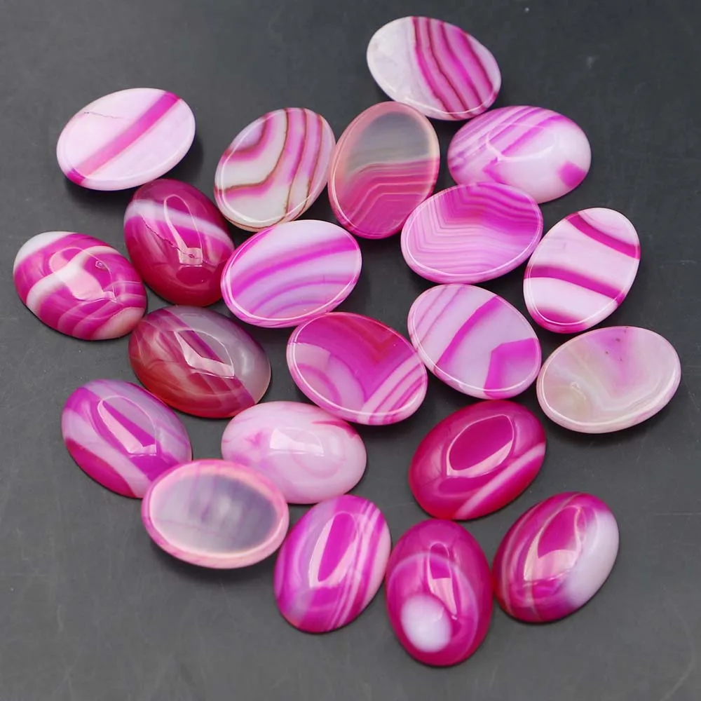 

13x18mm Natural Stone Rose Red Stripe Agate Oval Shape Cabochon Bead for Jewelry Material Clothes Accessories Wholesale 50pcs