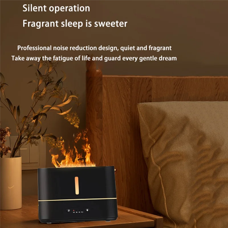 3D Simulation Flame Humidifier Desktop Aroma Diffuser 300ML USB Humidifier 3-Speed Spray for Home Living Room Office A