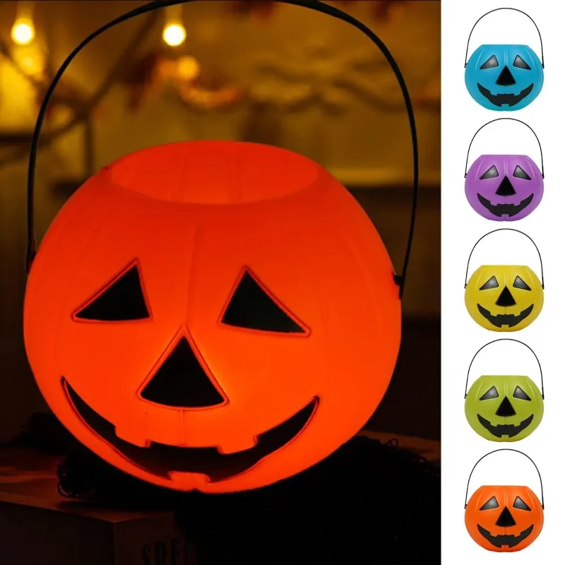 

Halloween Multi-color Pumpkin Bucket Portable Plastic Candy Basket Trick Or Treat Kids Gift Packaging Halloween Party Ornament