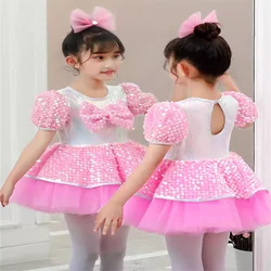 Kids Ballroom Clothing Sequined Tulle Party Prom Dresses For Girl Pink Children Evening Dresses Pink Girls Modern Dance Dress