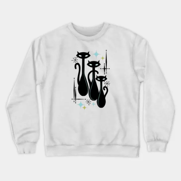 

Autumn and Winter Retro Art Cat Sweatshirt, "Three Stylish Black Cats Graphic" for A Trendy Look