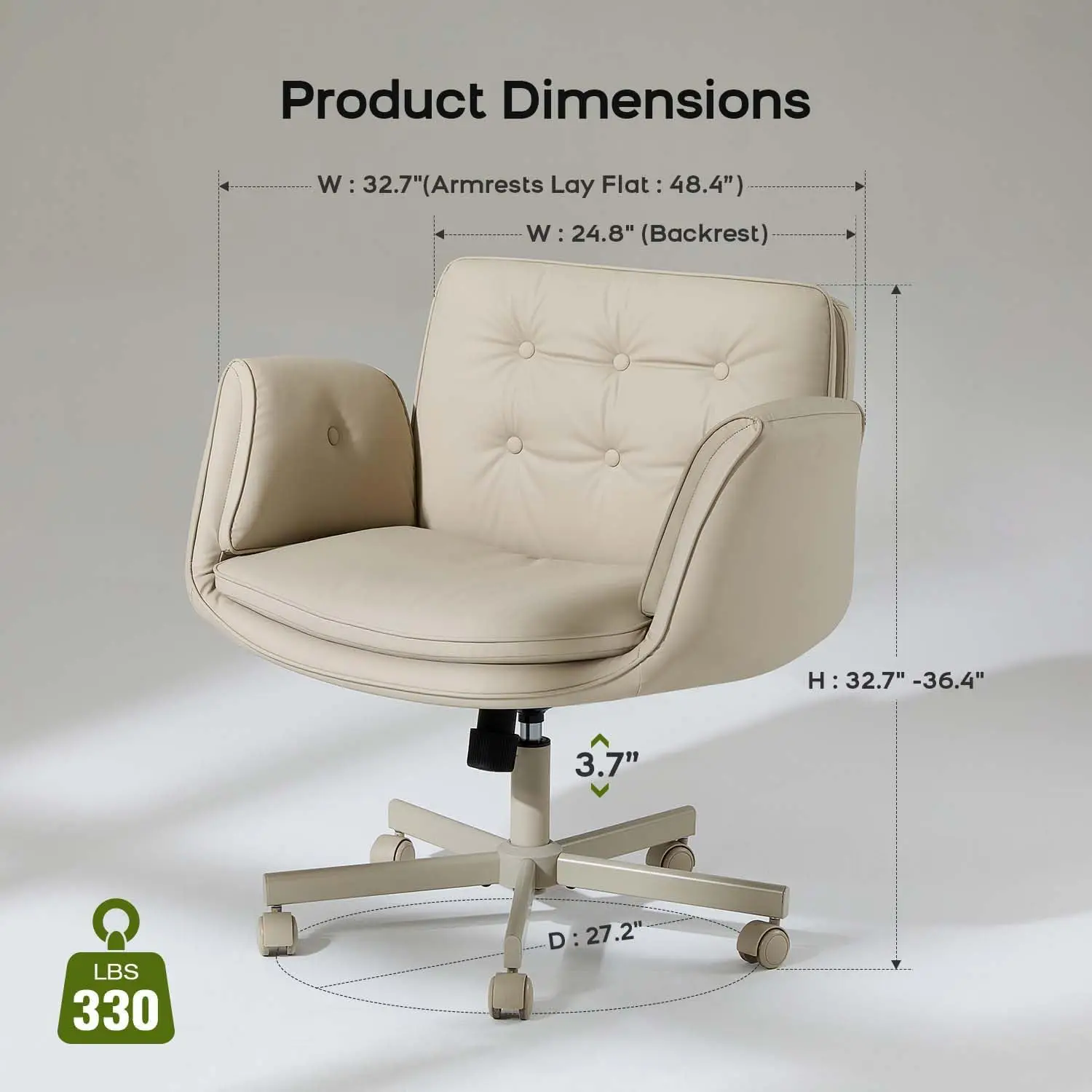 Criss Cross Office Chair Wide PU Leather Swivel Makeup Vanity Chair With Wheels Adjustable Armrests Desk Chair Ergonomic Computer Chair For Home Office Bedroom Desk White 1 Pack