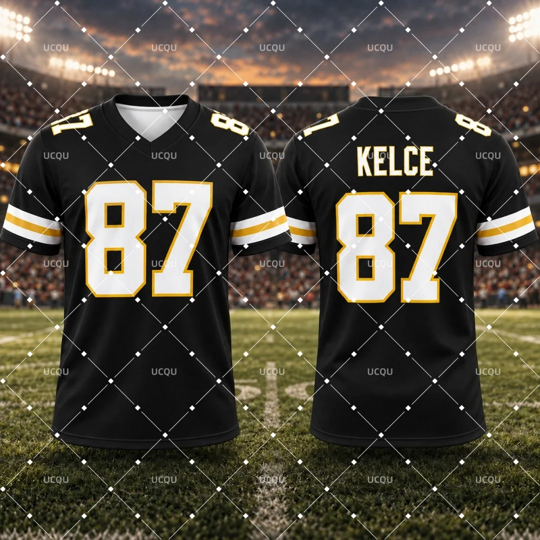 26-27 Travis Kelce # 87 American Football Trikot für Herren, Damen und Kinder, schnelltrocknend, V-Ausschnitt, kurze Ärmel, Sportuniform, Fan-Shirt für den Spieltag – Detail 4