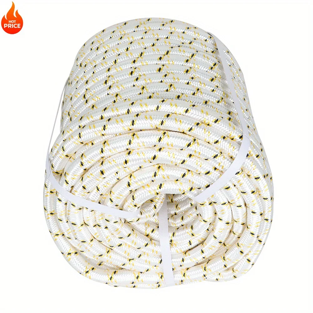 

24-прядная плетеная веревка из полиэфирного волокна, полиэфирная веревка, деревянная веревка, походная веревка, 150 футов, черно-желто-белая, 3/4 дюйма