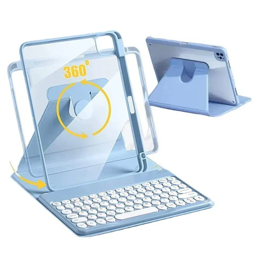 

Flip Cover Case with Keyboard For Apple iPad 7 8 9 10 Air 4 5 Pro 11 inch Pencil Slot Stand Shockproof Clear Cover 360 Rotation