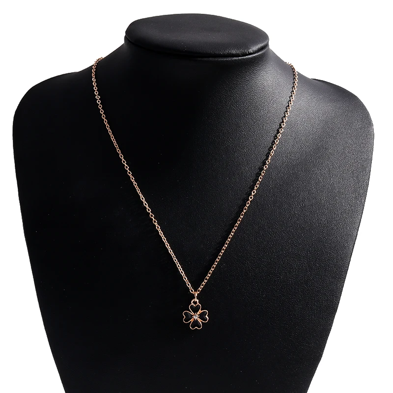 Aihua Einfache Stil Schwarz Farbe Emaille Klee Halsketten & Anhänger für Frauen Mädchen Femme Bijoux Colar Valentinstag Schmuckstück – Detail 7