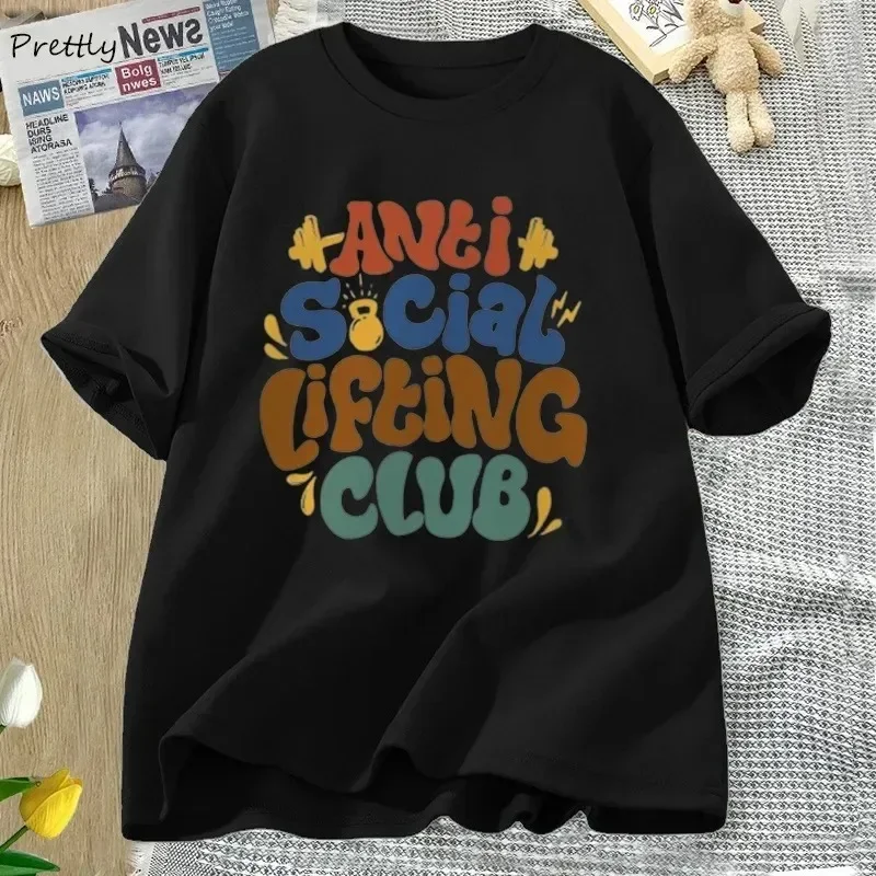 Anti Social Lifting Club Plus Size Retro Tshirt Women Casual Cotton Short Sleeve T-shirt Men Tee T Shirt Odzież Damska Zima