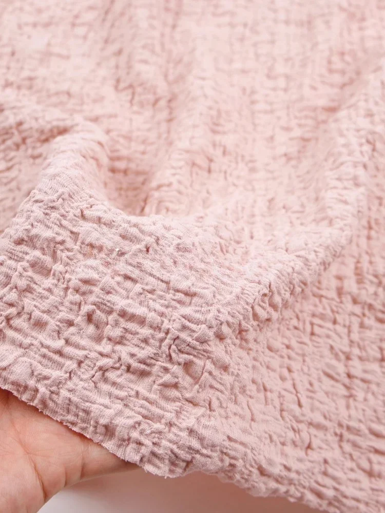 Naked Pink Pleated Elastic Cotton Fabric for Spring Summer Tops Hanfu Soft Skin Friendly Diy Sewing Material Cloth By Meter